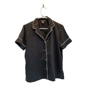 Natori Black Silky Short Sleeve Pajama Top S
